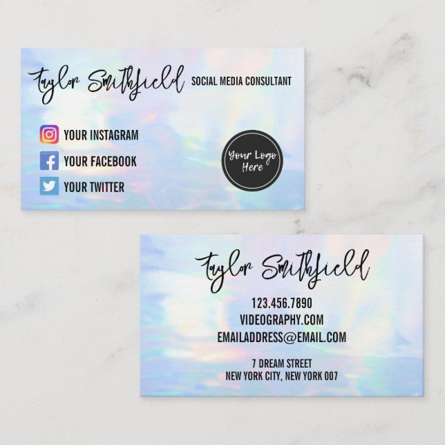 Faux Holo Social Media Business Card (Front/Back)