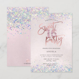Faux Hologram Sweet 16 Studded Diamond Blush Invitation