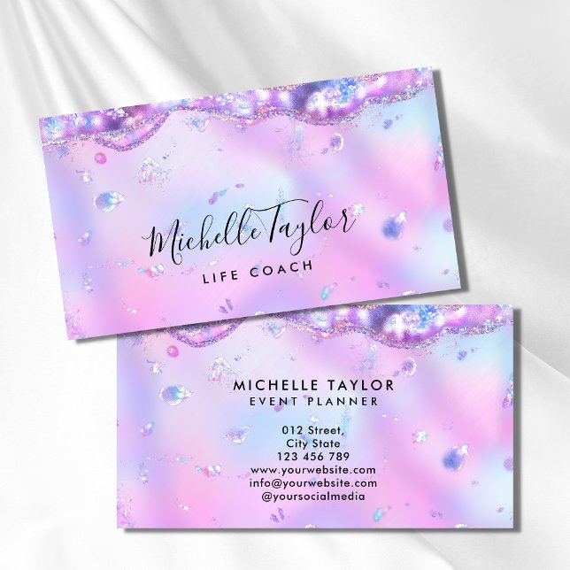 faux holograph iridescent opal stone elegant logo  business card (Creator Uploaded)