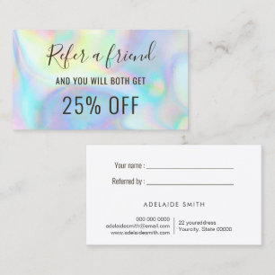 faux holograph pastel colours referral card