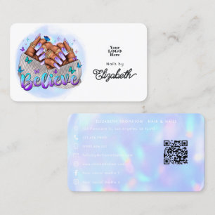Faux Holographic "Believe" African American Salon Business Card