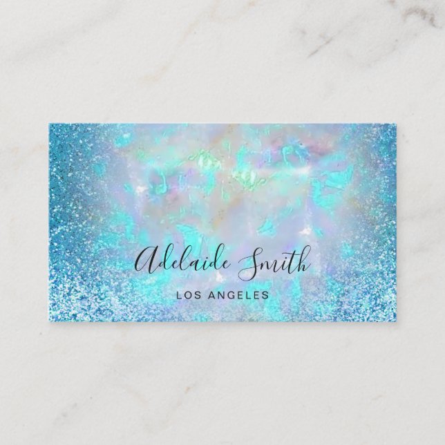 FAUX holographic blue glitter elegant modern Business Card (Front)