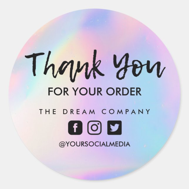 Faux Holographic Business Thank You Custom Classic Round Sticker (Front)