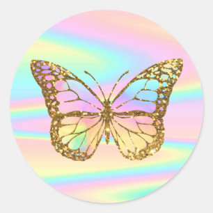 faux holographic butterfly classic round sticker