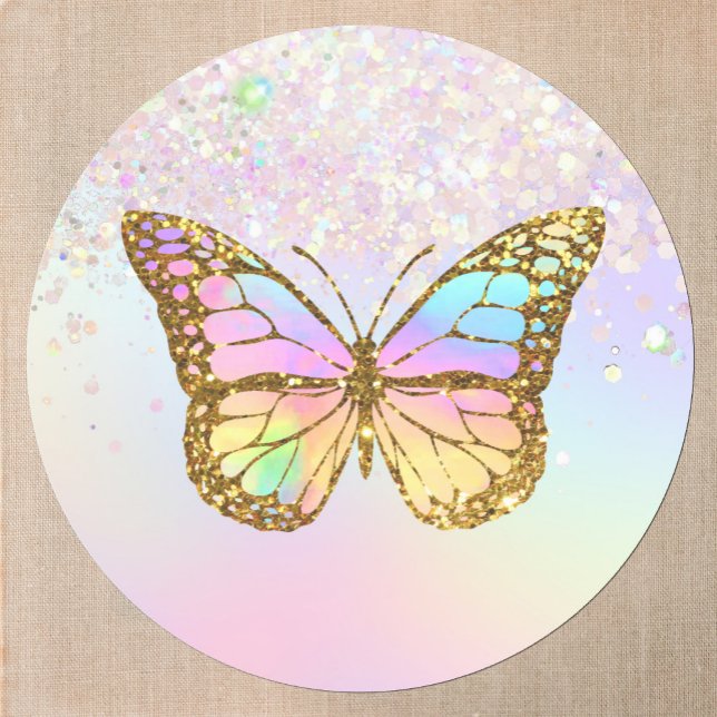 faux holographic butterfly  classic round sticker (Creator Uploaded)