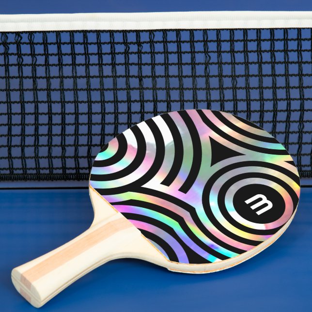 faux holographic circles monogram ping pong paddle (Insitu)