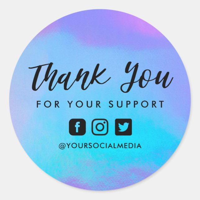Faux Holographic Custom Business Thank You Classic Round Sticker (Front)