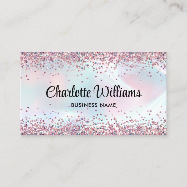 Faux Holographic Elegant Glitter Borders Trendy Business Card (Front)