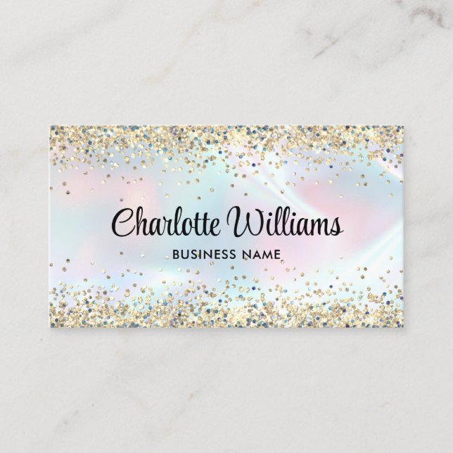 Faux Holographic Elegant Glitter Borders Trendy Business Card (Front)