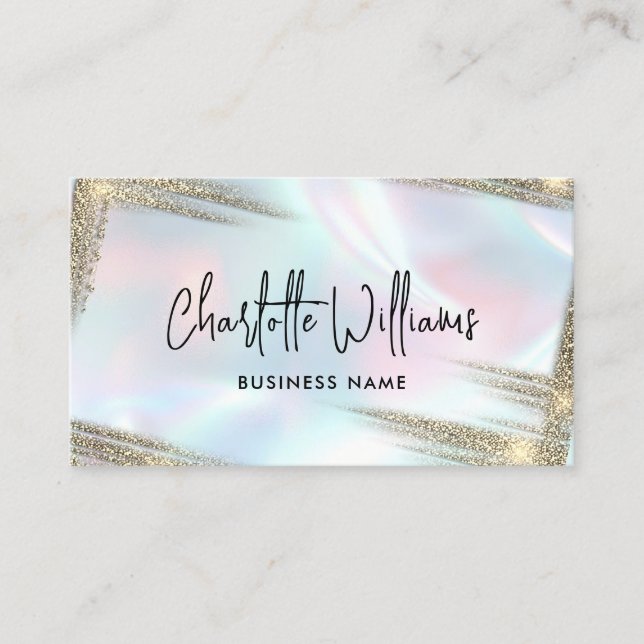 Faux Holographic Elegant Pastel Opal Gold Business Card (Front)