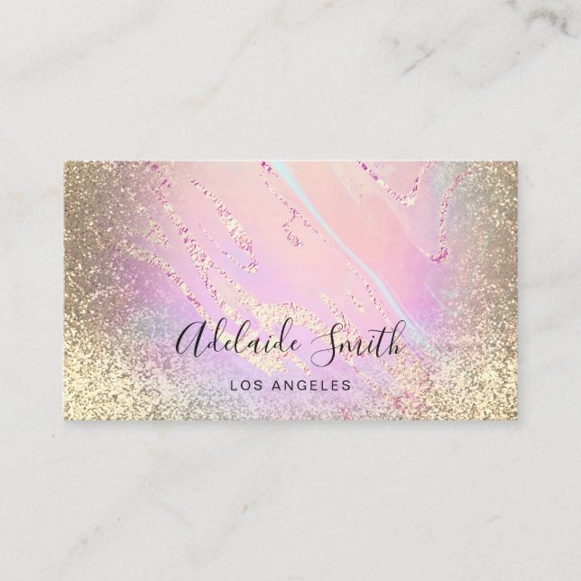 FAUX holographic glitter fluid marble Business Card (Front)