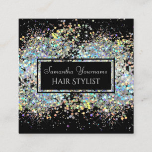Faux Holographic Glitter Hair Stylist Square Business Card