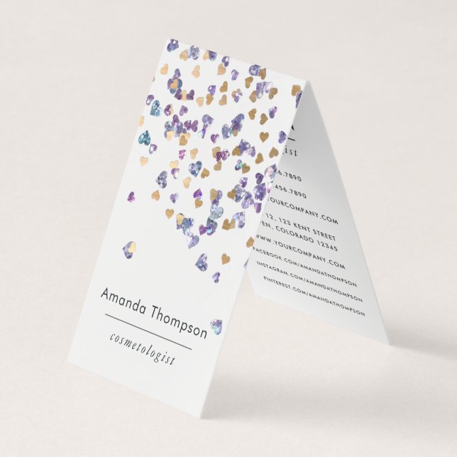 Faux Holographic Heart Glitter Business Card (Front)