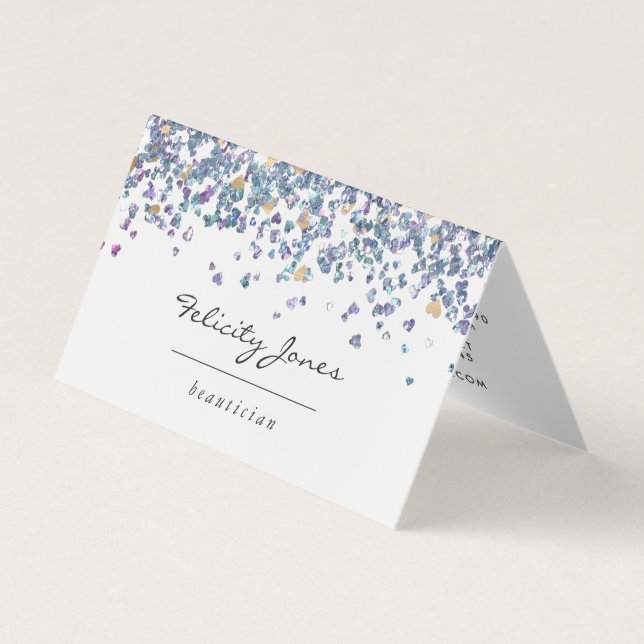  Faux Holographic Heart Glitter Business Card (Front)