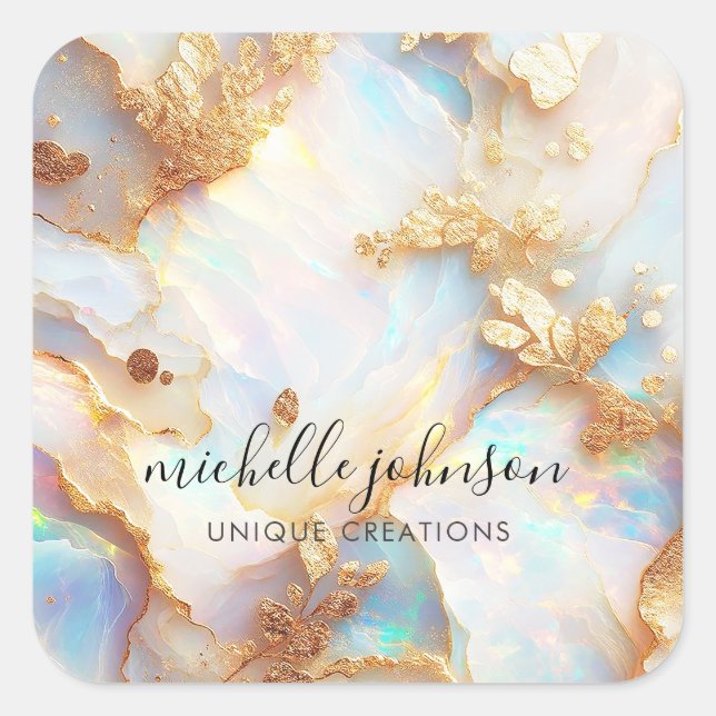 Faux Holographic Iridescent Opal Crystal Creative Square Sticker (Front)