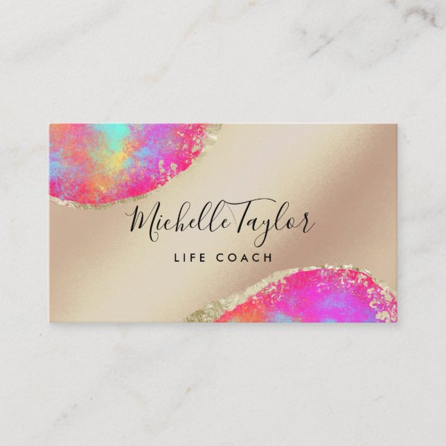 faux holographic iridescent opal stone elegant bus business card (Front)