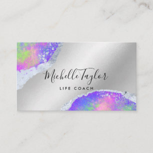 faux holographic iridescent opal stone elegant bus business card