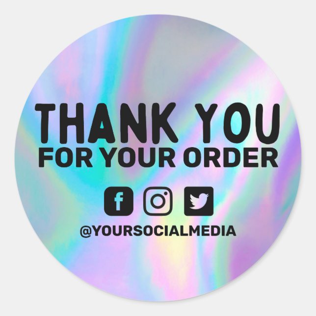 Faux Holographic Light Business Thank You Custom Classic Round Sticker (Front)