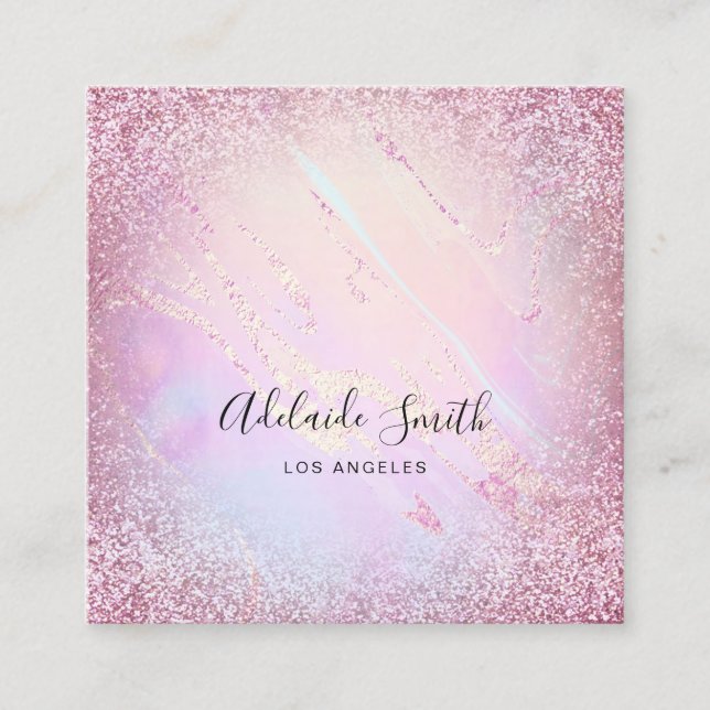 FAUX holographic liquid marble art Square Business Card (Front)