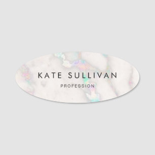 faux holographic marble background name tag