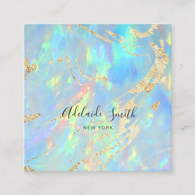 FAUX holographic opal gemstone Square Business Card (Front)