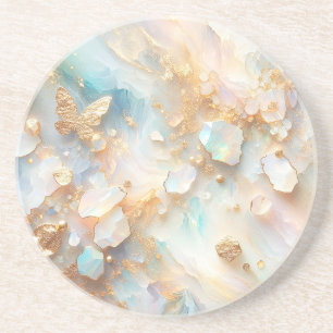 Faux Holographic Opal Moonstone Gold Butterfly Coaster
