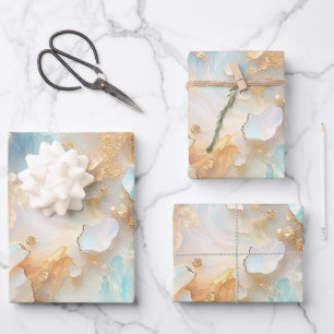 Faux Holographic Opal Moonstone Gold Butterfly Wrapping Paper Sheet