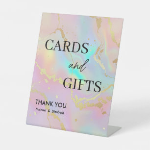 faux holographic opal stone Marble Cards & Gifts Pedestal Sign