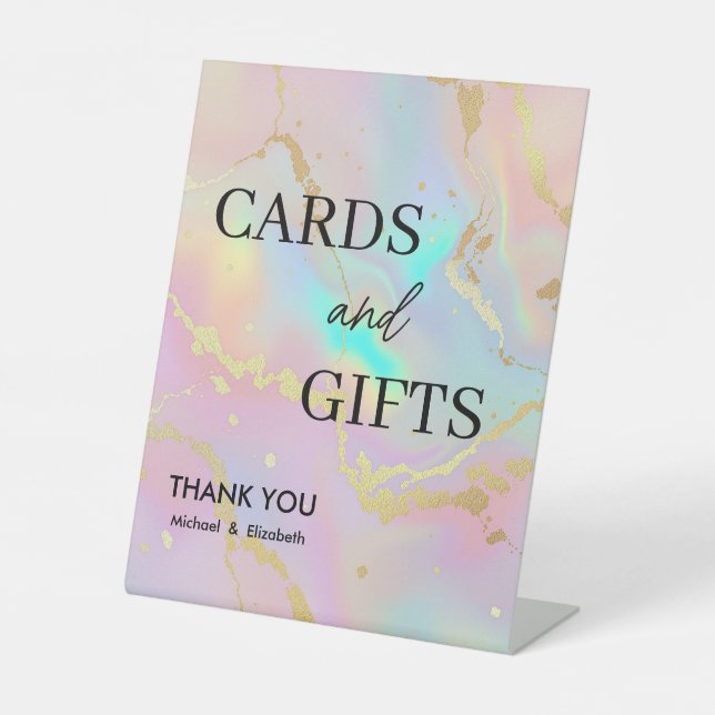 faux holographic opal stone Marble Cards & Gifts Pedestal Sign (Front)