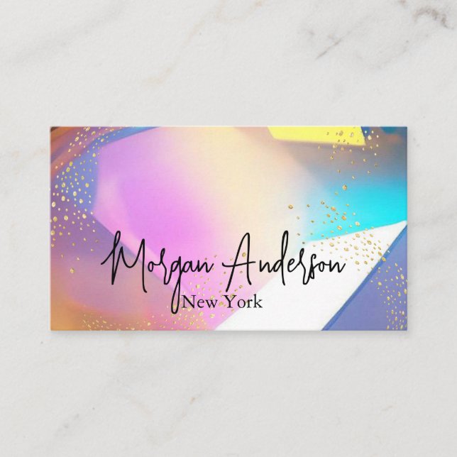 Faux holographic opal stone Personalised  Business Card (Front)