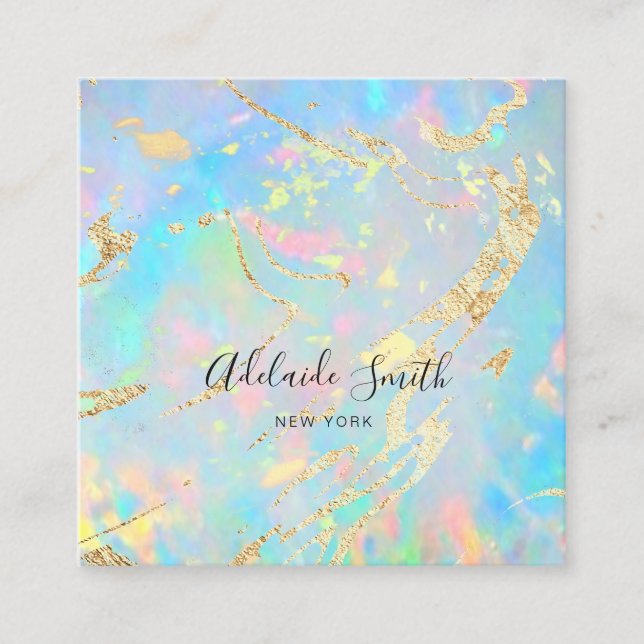 FAUX holographic opal texture Square Business Card (Front)