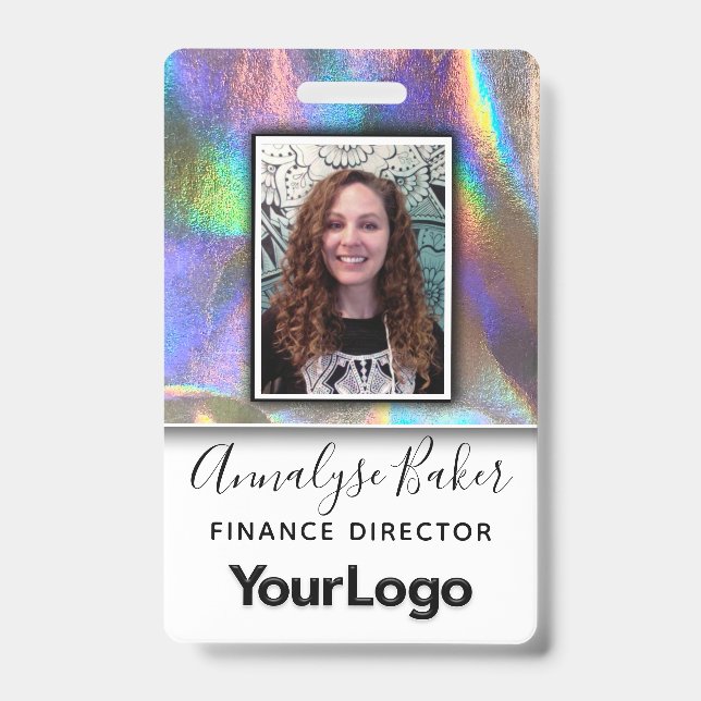 Faux Holographic Professional CNA Nurse Photo Name ID Badge (Front)