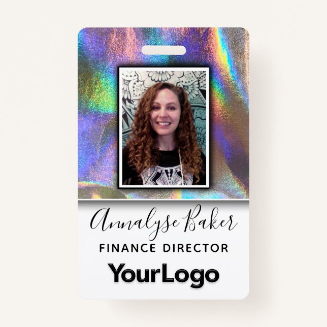 Faux Holographic Professional CNA Nurse Photo Name ID Badge (Front)