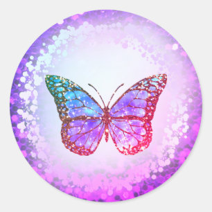 faux holographic purple butterfly logo classic round sticker