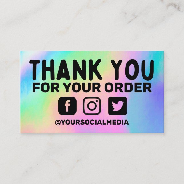 Faux Holographic Rainbow Business Thank You Custom Card (Front)