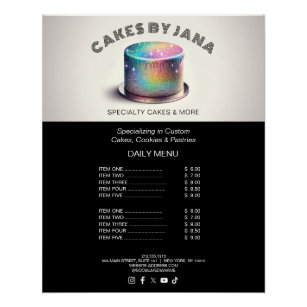 Faux Holographic Rainbow Glitter Cake Bakery Poster
