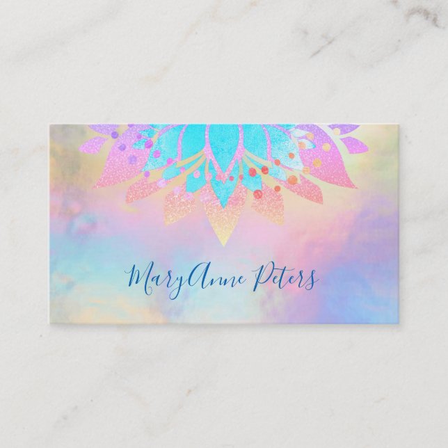 •FAUX holographic rainbow pastel colours Business Card (Front)