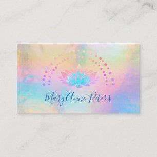 FAUX holographic rainbow pastel colours lotus logo Business Card