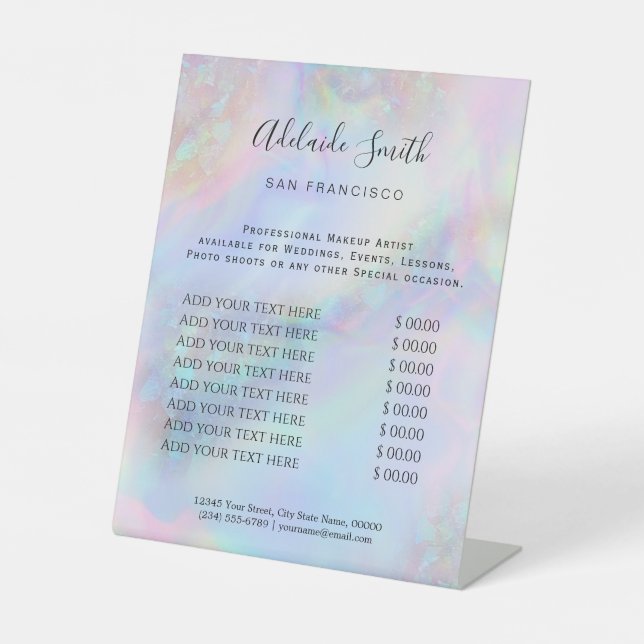 FAUX holographic style price list Pedestal Sign (Front)