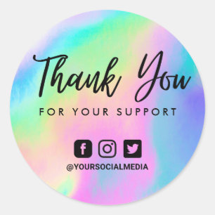 Faux Holographic Thank You Social Media Classic Round Sticker