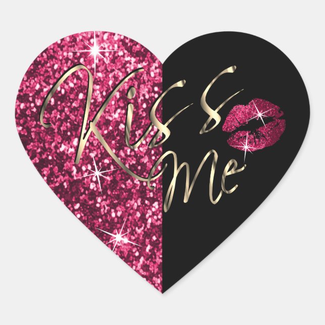 Faux Hot Pink Glitter and Black Heart Sticker (Front)