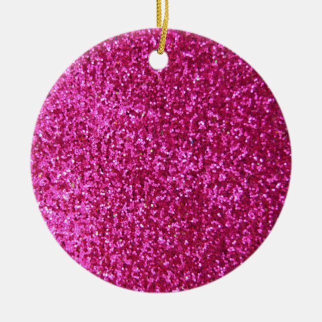 Faux Hot Pink Glitter Ceramic Tree Decoration (Front)
