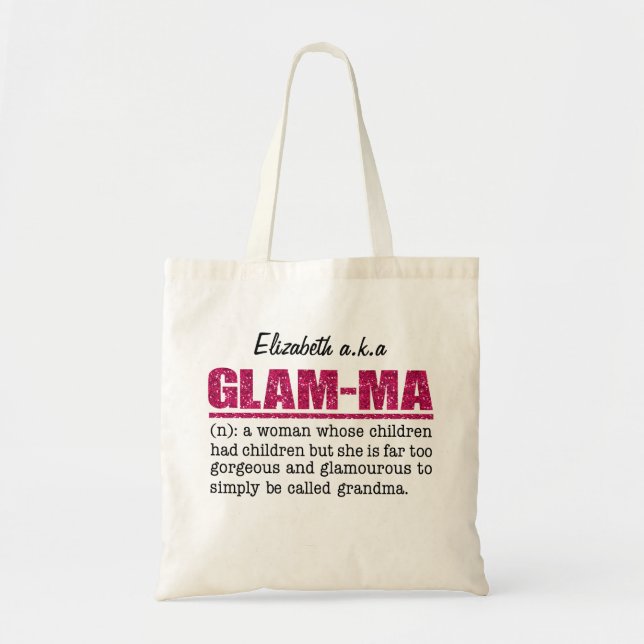 Faux Hot Pink Glitter Glam-Ma Tote Bag (Front)