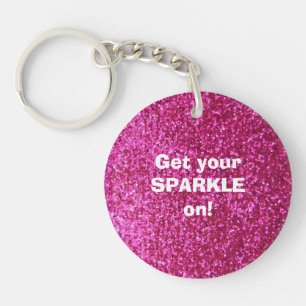 Faux Hot Pink Glitter Key Ring