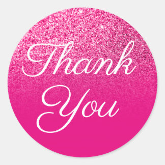 Faux Hot Pink Glitter Ombre Thank You Classic Round Sticker