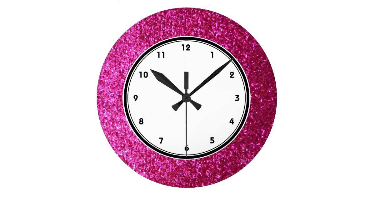 Faux Hot Pink Glitter wall clock Zazzle