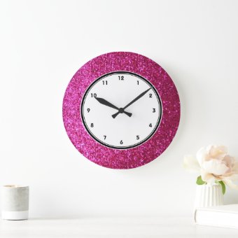 Faux Hot Pink Glitter wall clock | Zazzle