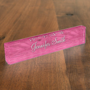 Faux Hot Pink Wood Nameplate