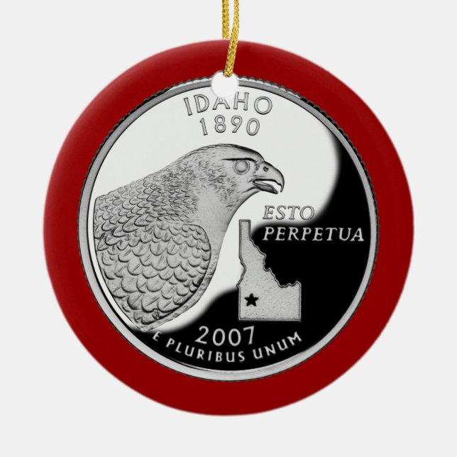 Faux Idaho State Quarter Ceramic Tree Decoration (Front)