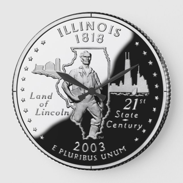 Faux Illinois State Quarter Large Clock (Front)